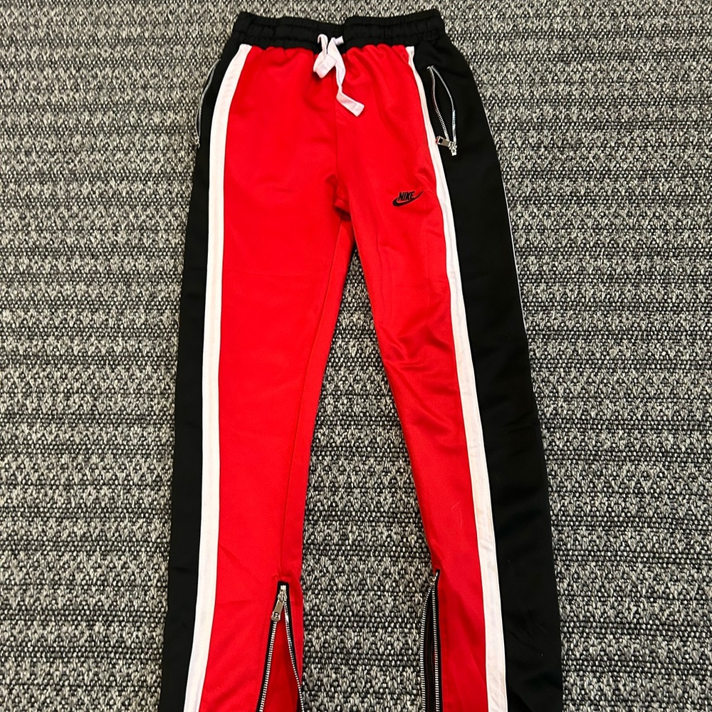 Nike Red and Black Track Pants with zippered ankle unisex medium